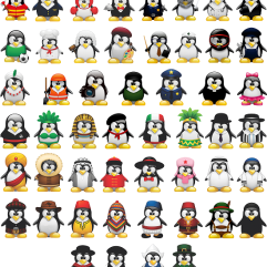 Pacote GRÁTIS 23 mascotes Tux Linux em várias profissões e roupas típicas